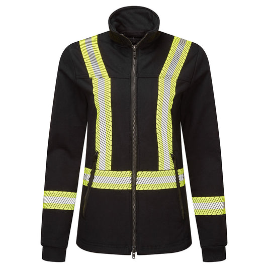 Women's Segmented Striped Navy Fleece Full Zip Jacket